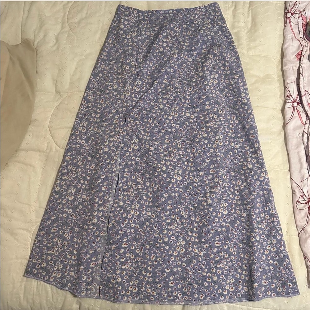 Floral Maxi Skirt in Blue and White